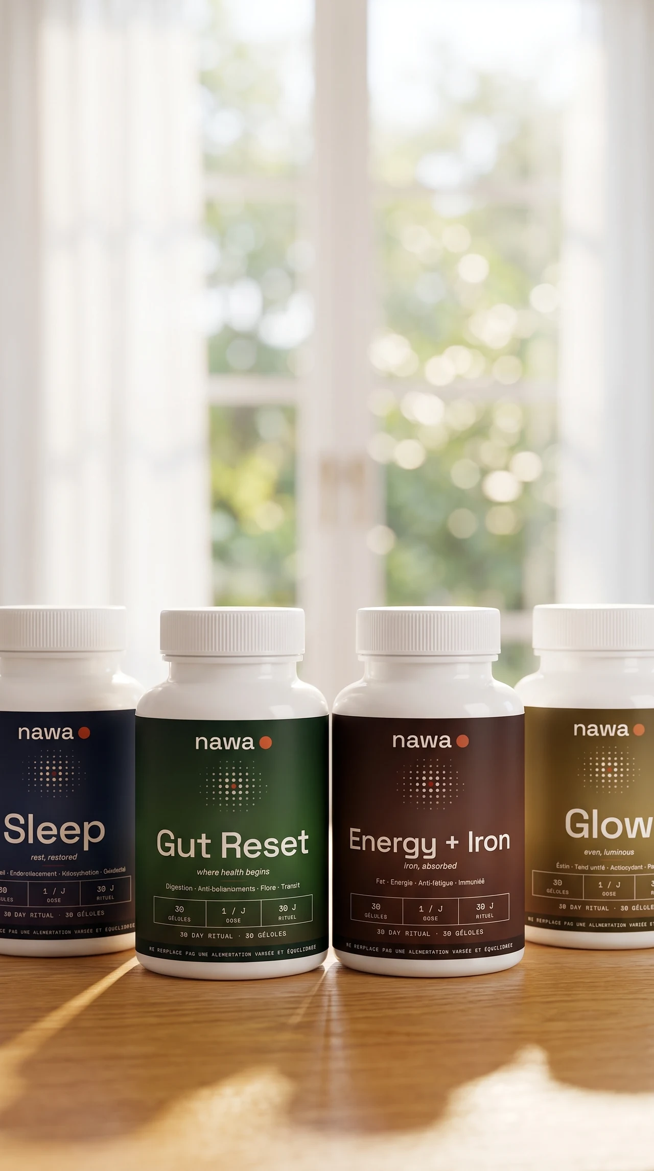The NAWA collection — Sleep, Gut Reset, Energy + Iron, Glow